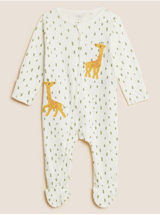 Sada dvou kusů dětských overalů na spaní z čisté bavlny s žirafím motivem Marks & Spencer