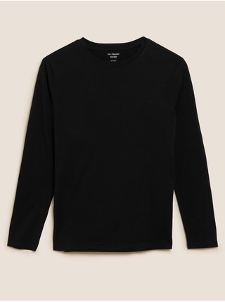 Černý dámský top z čisté bavlny s dlouhými rukávy a kulatým výstřihem Marks & Spencer