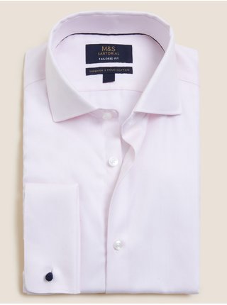 Světle růžová pánská košile mírně projmutého střihu z čisté bavlny Marks & Spencer 