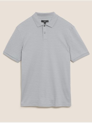 Šedé pánské polo tričko z čisté bavlny s geometrickým potiskem Marks & Spencer