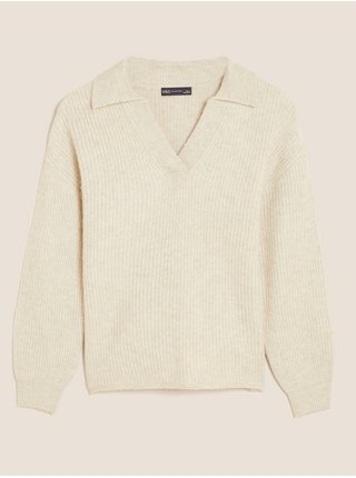 Krémový dámský žebrovaný svetr s límcem Marks & Spencer 