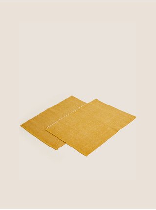 Sada dvou kusů žlutého žebrovaného tkaného prostírání s vysokým podílem bavlny Marks & Spencer 