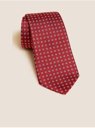 Tkaná kravata z čistého hedvábí s puntíky Marks & Spencer červená