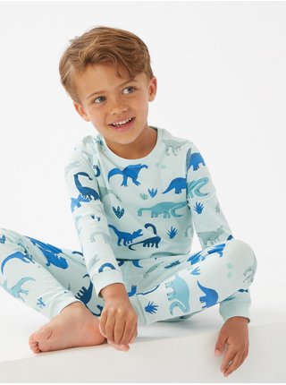 Pyžamo s vysokým podílem bavlny a dinosauřím motivem (12 měsíců – 7 let) Marks & Spencer modrá