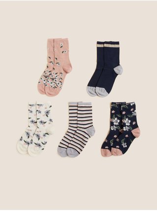 Sada pěti párů dámských barevných vzorovaných ponožek Marks & Spencer  