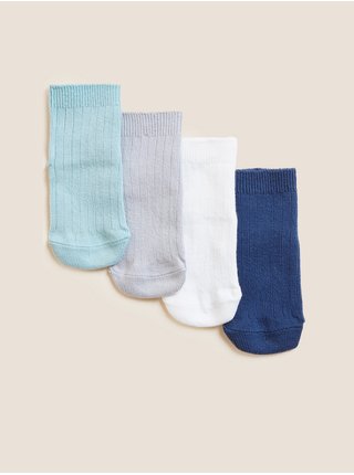 Sada čtyř párů dětských ponožek v modré, šedé a bílé barvě Marks & Spencer 