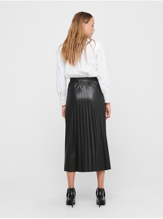 Černá plisovaná koženková midi sukně ONLY Nina