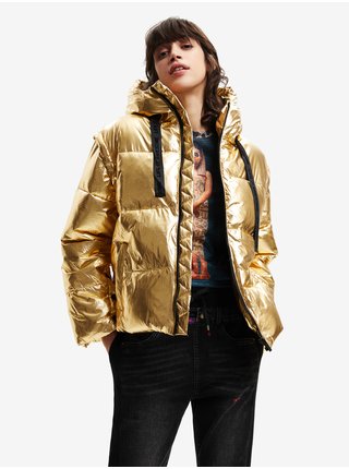 Dámská prošívaná zimní bunda s kapucí ve zlaté barvě Desigual Jiman