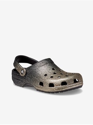 Dámske trblietavé papuče v zlato-čiernej farbe Crocs