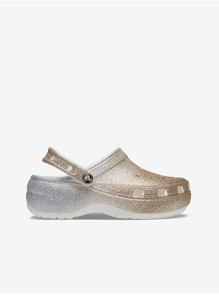Dámské třpytivé pantofle ve zlato-stříbrné barvě Crocs