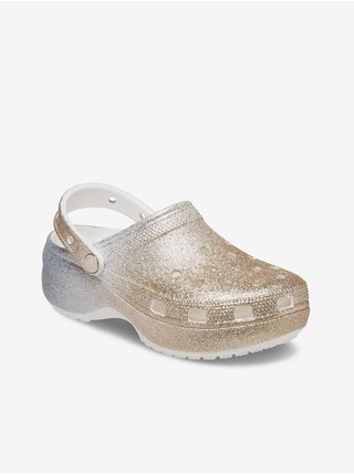 Dámské třpytivé pantofle ve zlato-stříbrné barvě Crocs