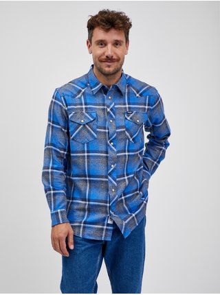 Šedo-modrá pánska kockovaná košeľa Wrangler