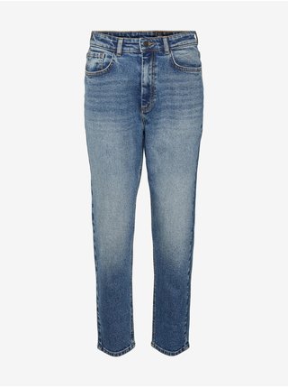 Modré zkrácené straight fit džíny s vyšisovaným efektem Noisy May Moni