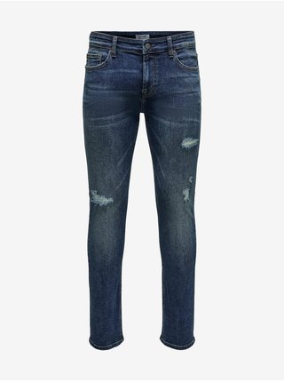 Tmavě modré slim fit džíny s potrhaným efektem ONLY & SONS Loom