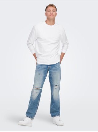 Modré straight fit džíny s potrhaným efektem ONLY & SONS Edge