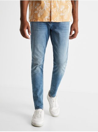 Modré pánské skinny fit džíny s vyšisovaným efektem Celio Coskinny