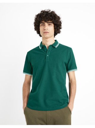 Tmavě zelené pánské basic polo tričko Celio Beline