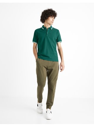 Tmavě zelené pánské basic polo tričko Celio Beline