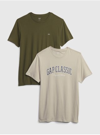 Sada dvou pánských triček v béžové a khaki barvě GAP