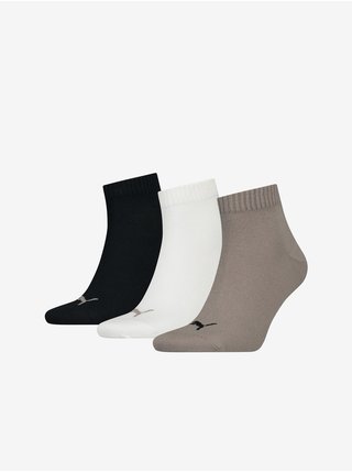 Sada tří párů ponožek v černé, bílé a hnědé barvě Puma