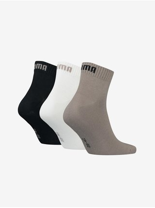 Sada tří párů ponožek v černé, bílé a hnědé barvě Puma