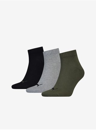 Sada tří párů ponožek v černé, šedé a khaki barvě Puma