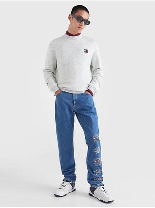 Světle šedý pánský žíhaný svetr Tommy Jeans