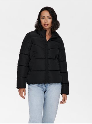 Černá prošívaná zimní bunda s kapucí ONLY Amanda