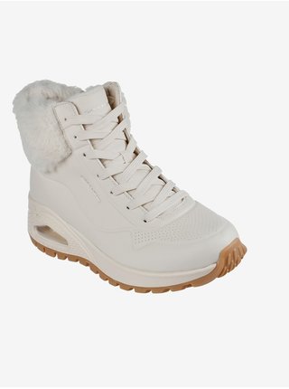 Biele dámske členkové zimné topánky s umelým kožuštekom Skechers