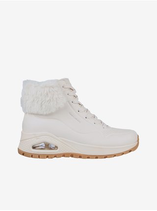 Biele dámske členkové zimné topánky s umelým kožuštekom Skechers