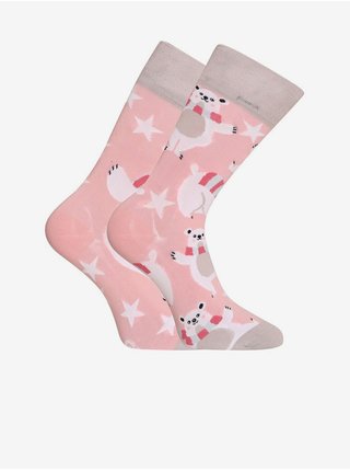 Šedo-růžové unisex vzorované veselé ponožky Dedoles Lední medvěd na bruslích 