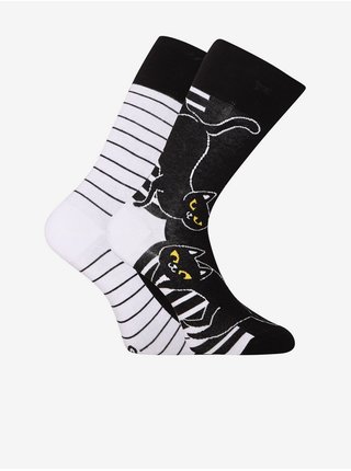 Bílo-černé unisex vzorované veselé ponožky Dedoles Kočka a klavír 
