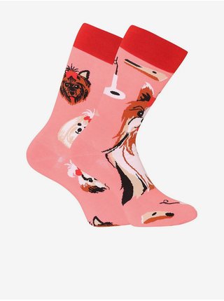 Růžové unisex vzorované veselé ponožky Dedoles Yorkšírský teriér