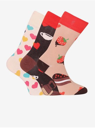 Sada tří párů unisex vzorovaných ponožek v hnědé, béžové a černé barvě Dedoles 