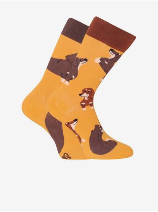 Hnědo-oranžové unisex veselé ponožky Dedoles Jezevčík