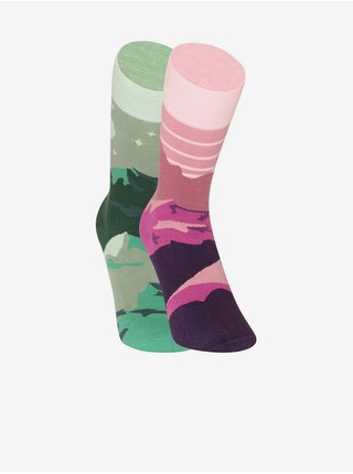 Zeleno-růžové veselé unisex ponožky Dedoles Noc a západ slunce