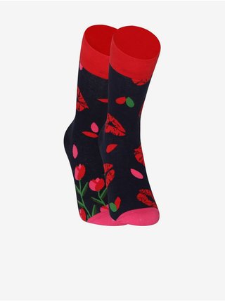 Černé veselé ponožky Dedoles Tulipánový polibek