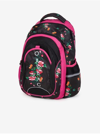 Růžovo-černý holčičí květovaný batoh Oxybag