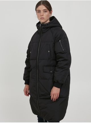 Černý prošívaný oversize kabát s kapucí ICHI