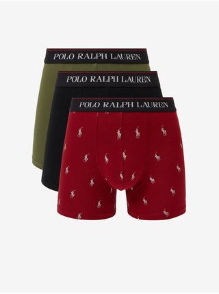 Sada tří pánských boxerek v černé, khaki a červené barvě Polo Ralph Lauren
