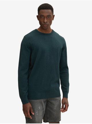 Tmavě zelený pánský basic svetr Tom Tailor