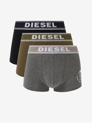 Sada tří pánských boxerek v černé, khaki a šedé barvě Diesel