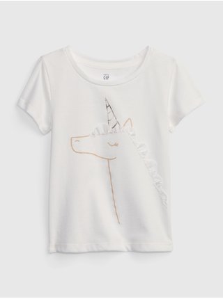 Bílé holčičí tričko s motivem jednorožce GAP 
