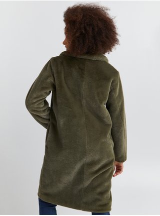 Khaki dámský kabát z umělého kožíšku ICHI