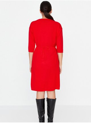 Červené zavinovací svetrové šaty Trendyol