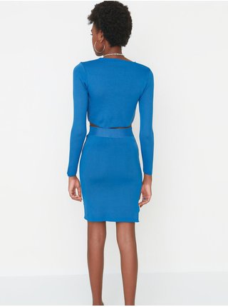 Modrý svetrový set sukně a topu s dlouhým rukávem Trendyol