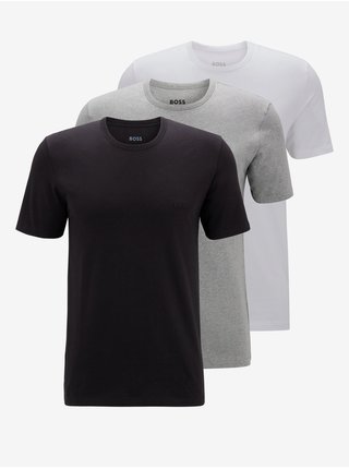 Sada tří pánských basic triček v černé, světle šedé a bílé barvě HUGO BOSS