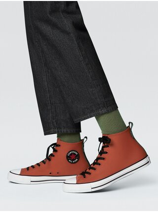Cihlové kožené kotníkové tenisky Converse