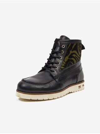 Černé pánské vzorované kotníkové kožené boty Scotch & Soda Levant Mid Boot
