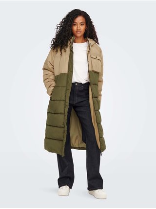 Zeleno-béžový prošívaný kabát ONLY Becca
